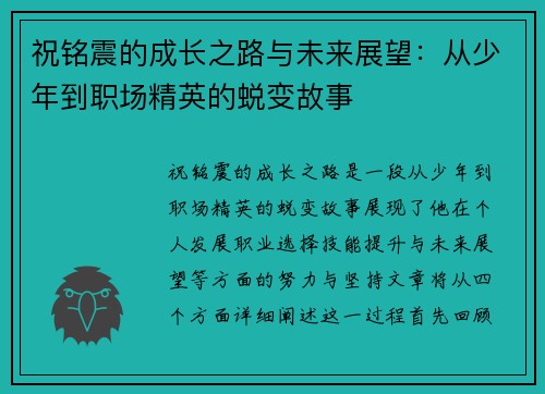 祝铭震的成长之路与未来展望：从少年到职场精英的蜕变故事